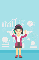 Businesswoman celebrating business success.