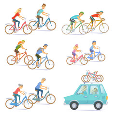 Cyclists on bikes set