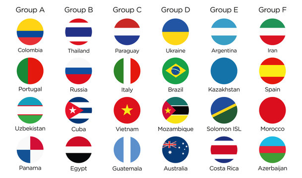 Gruppen Symbole aller Futsal Teilnehmerländer der Weltmeisterschaft 2016 in Kolumbien
