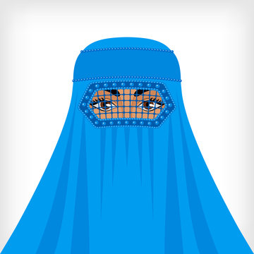 Muslim Woman In Blue Burqa