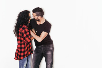 Gorgeous couple portrait laughing and smiling together