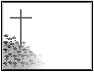 Kreuz auf Berg voller Blumen Rosen