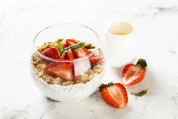 Homemade dessert with granola and berries