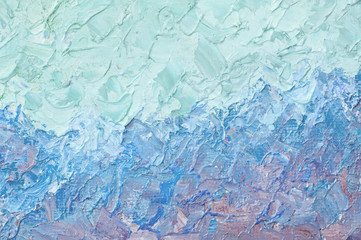 Light blue oil painting background. Palette knife paint texture. 