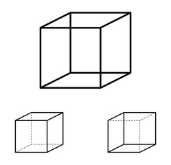 Necker cube optical illusion. Ambiguous line drawing. Most people see the left interpretation of the cube because people view objects more often from above, with the top side visible, than from below.