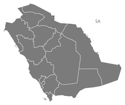 Saudi Arabia regions Map grey