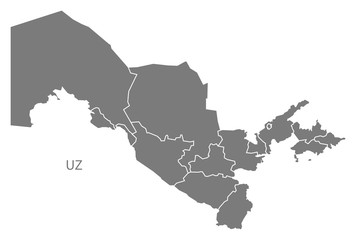 Uzbekistan provinces Map grey