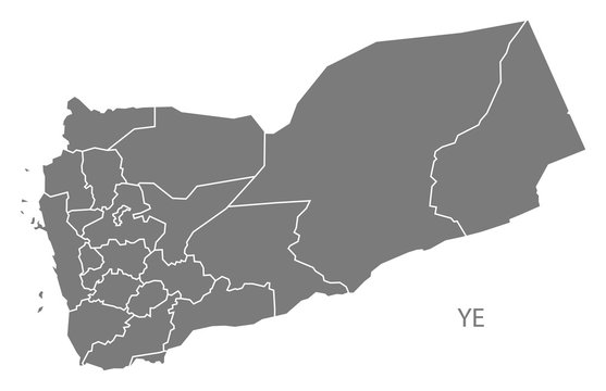Yemen governorates Map grey