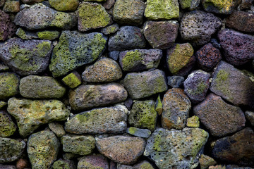 Texture of wall making from beautiful volcano rock in Jeju Island, South Korea
