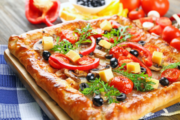 Freshly homemade pizza closeup