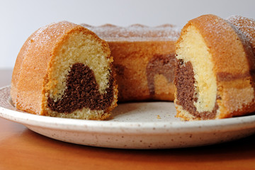 Homemade marble cake with cocoa
