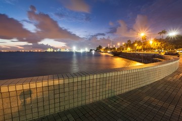 Fototapeta na wymiar Sunrise view with bench in Esplanade, George Town, Penang, Malaysia