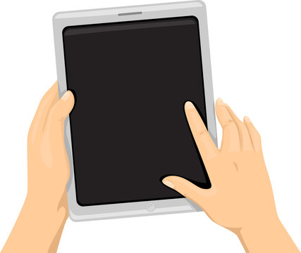hands holding tablet, touching screen clip art preview