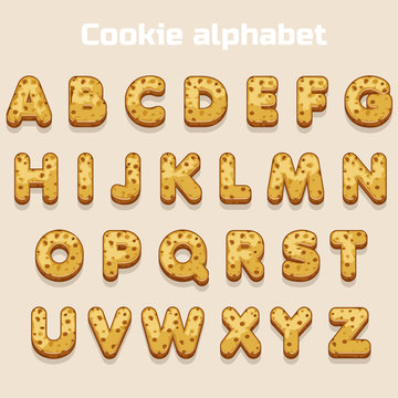 Cartoon cookie font, biskvit alphabet
