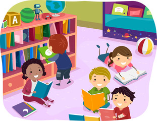 Stickman Kids Reading Time Preschool