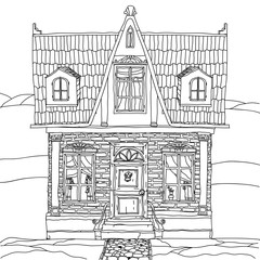 Black and white illustration of a house. Vector.