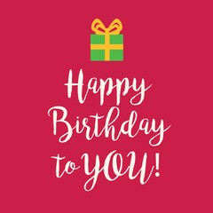 Obraz na płótnie Canvas Pink Happy Birthday greeting card with a wrapped up green present