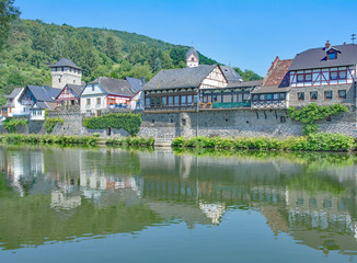 Fototapeta na wymiar der idyllische mittelalterliche Ort Dausenau an der Lahn nahe Bad Ems,Rheinland-Pfalz,Deutschland