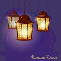 Ramadan Kareem Greetings Intricate Arabic lamps, vector illustration