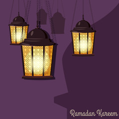 Ramadan Kareem Greetings Intricate Arabic lamps, vector illustration