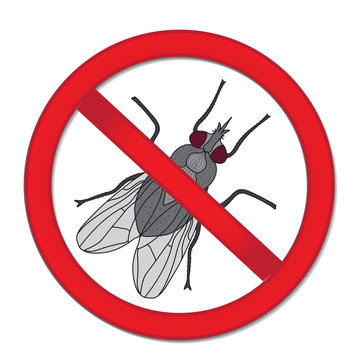 Red sign ban fly. Stop sign of an insect. Vector illustration