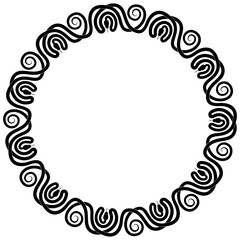 Round frame of eleven snakes entwined and interlaced. Vector black and white ornament.