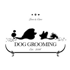Logo for dog hair salon, dog styling and grooming shop, store for pets. Vector illustration