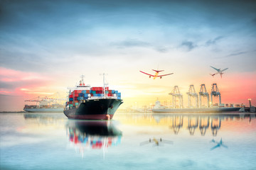Logistics and transportation of Container Cargo ship and Cargo p