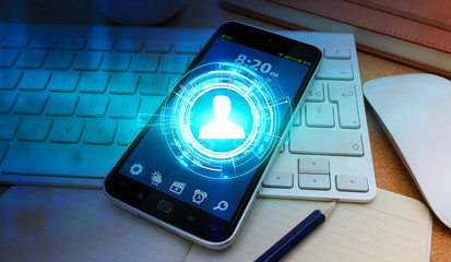 Social network blue avatar and mobile phone