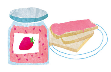 Strawberry jam. Toasts. Homemade food.