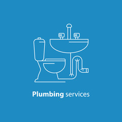 Plumbing service logo, pipes connection, water repair works, facility installment