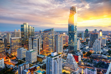Bangkok city at sunset - obrazy, fototapety, plakaty