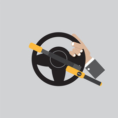 Car Steering Wheel Lock Vector Illustration.
