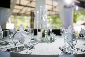 Beautifully organized event - served banquet tables ready for guests