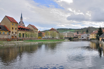 Naklejka na ściany i meble View of the historic city of Cesky Krumlov with Vltava river