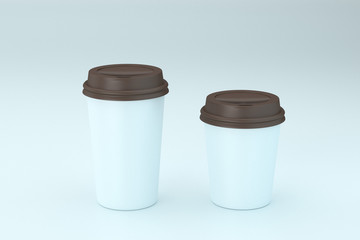Paper coffee cup with brown lid mock-up 3d rendering