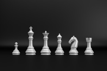 White chess pieces index on black backgrond 3d render