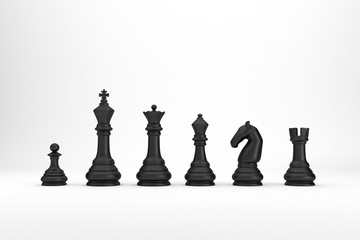 Black chess pieces index on white backgrond 3d render