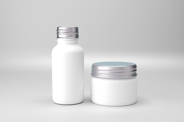 Cosmetic or medical  packaging template white and silver screw c