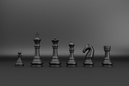 Black chess pieces index on black backgrond 3d render