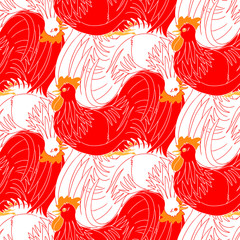 Red and white cocks