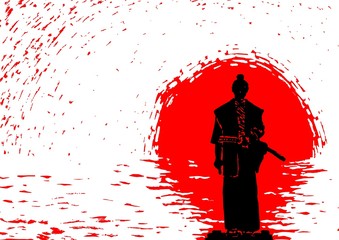 Samurai on the background of the rising sun