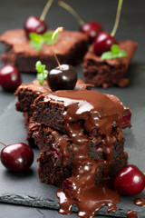  brownie with cherries and with chocolate cream
