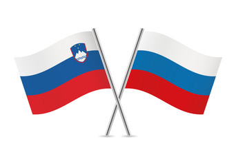 Slovenian and Russian flags. Vector illustration.