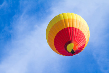 Colorful hot air balloon with blue sky background
