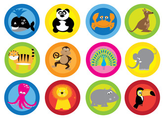 Set of cartoon wild animals stickers - collection for children