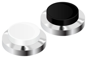 Push buttons. Black and white with chrome frame