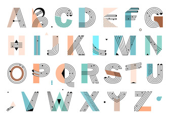 Creative geometric Alphabet. Postmodernist design typeface in Memphis style. Vector - 116483144