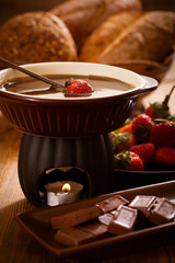 Strawberry with chocolate fondue