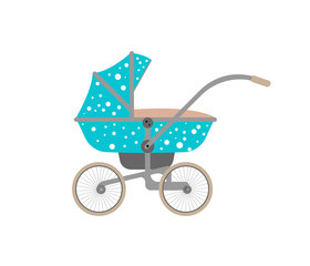 Fototapeta na wymiar Blue baby carriage with polka dots